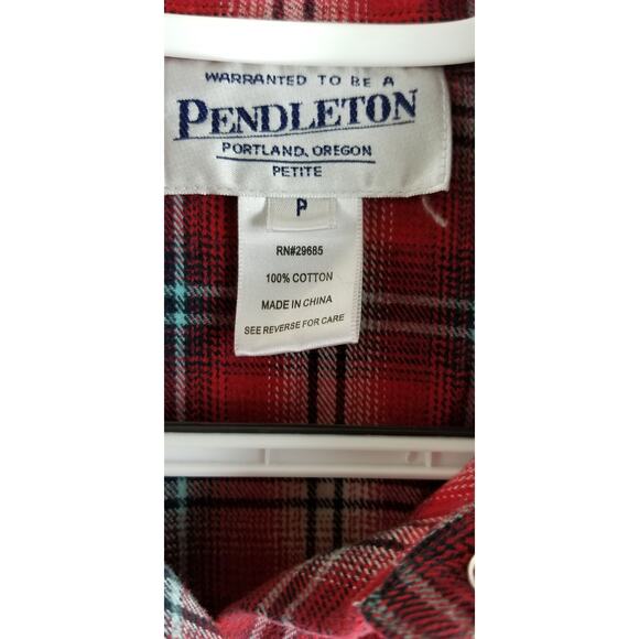 Pendleton Red Plaid Flannel Button Up Women's Top Small Petite - Picture 4 of 5